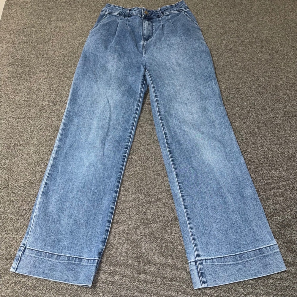Bagatelle Collection Womens 26 High Rise Wide Leg Pleated Jeans Medium Wash Blue